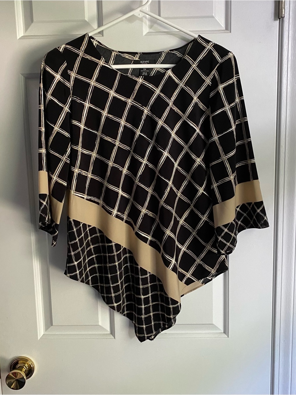 Alfani Black & Tan Patterned Handkerchief Blouse PM